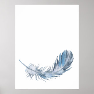 Watercolor Boho Blue Feaather Print Poster