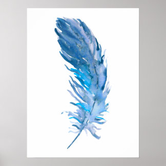 Watercolor Boho Blue Feaather Print Poster