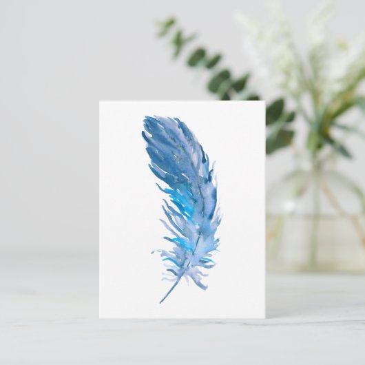 Watercolor Boho Blue Feather Postkarte (Stehend Vorderseite)