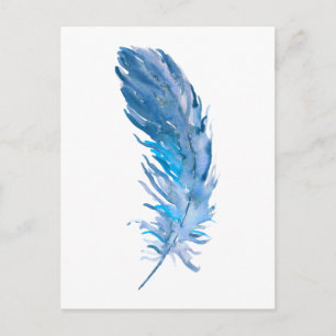 Watercolor Boho Blue Feather Postkarte