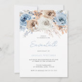Watercolor Boho Blue Floral 70. Geburtstagsparty Einladung (Vorderseite)