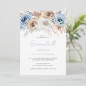 Watercolor Boho Blue Floral 70. Geburtstagsparty Einladung (Stehend Vorderseite)