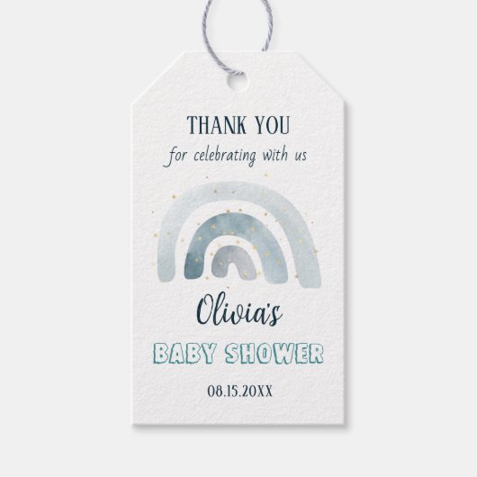 Watercolor Boho Blue Rainbow Baby Dusche Geschenkanhänger (Vorderseite)