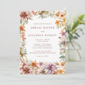 Watercolor Boho Blume Hochzeit Einladung (Stehend Vorderseite)