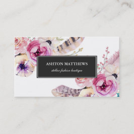 Watercolor Boho Blumen und Federn beruflich Visitenkarte