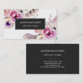 Watercolor Boho Blumen und Federn beruflich Visitenkarte (Vorne/Hinten)