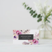 Watercolor Boho Blumen und Federn beruflich Visitenkarte (Stehend Vorderseite)