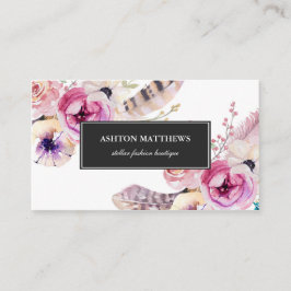 Watercolor Boho Blumen und Federn beruflich Visitenkarte