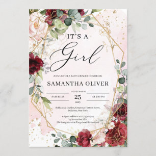 Watercolor boho burgundy Blumengold es ist ein Mäd Einladung