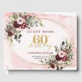 Watercolor Boho Burgundy Gold 60th Birthday Gästebuch (Vorderseite)