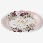 Watercolor Boho Burgundy Greenery Gold 60 Birthday Pappteller (Schrägansicht)