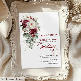 Watercolor Boho Burgundy White Wedding Einladung