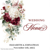 Watercolor Boho Burgundy White Wedding Menü Menükarte