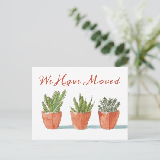 Watercolor Boho Cactus | Änderung der Anschrift Postkarte (Stehend Vorderseite)