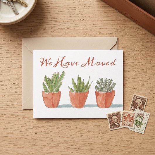 Watercolor Boho Cactus | Änderung der Anschrift Postkarte