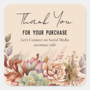 Watercolor Boho Cactus Business Vielen Dank Quadratischer Aufkleber