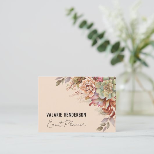 Watercolor Boho Cactus Feminine Script Business Visitenkarte (Stehend Vorderseite)
