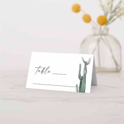 Watercolor Boho Cactus | Rustikale Wüstenhochzeit Platzkarte (Vorderseite)