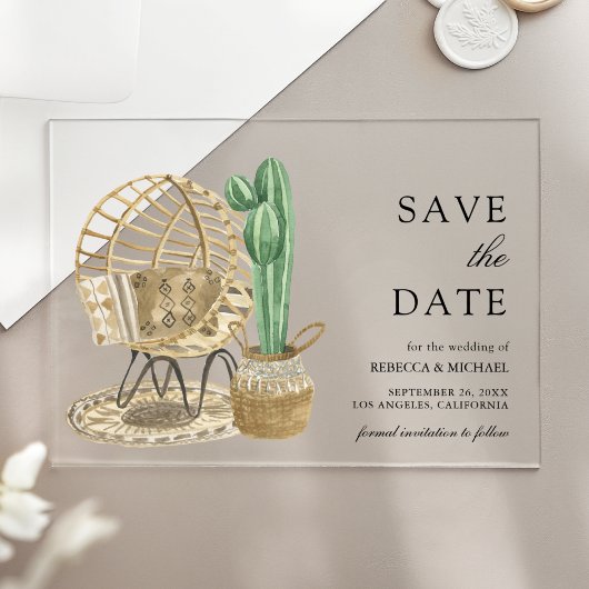 Watercolor Boho Cactus Wedding Save the Date Acryleinladungen