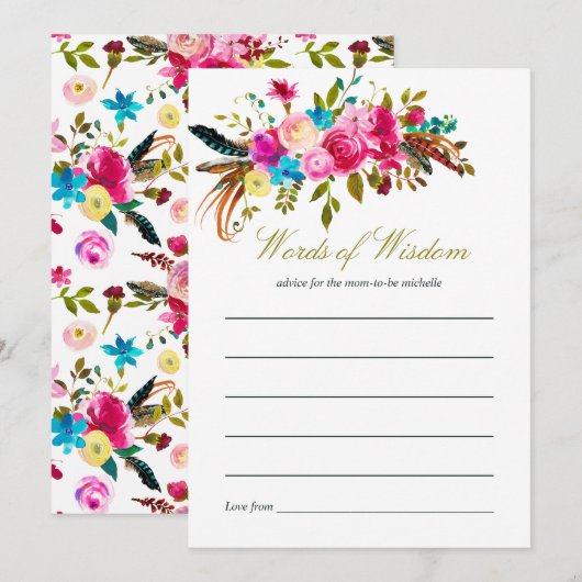 Watercolor Boho Chic Floral Baby Dusche Mama Berat Einladung (Vorne/Hinten)