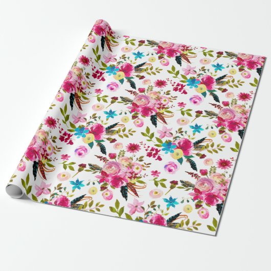 Watercolor Boho Chic Floral Geschenkpapier (Ungerollt)