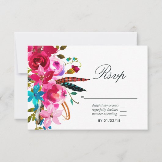 Watercolor Boho Chic Floral Wedding RSVP (Vorderseite)