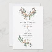 Watercolor Boho Cotton und Eucalyptus Boho Wedding Einladung (Vorderseite)