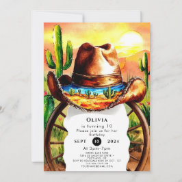 Watercolor Boho Cowboy Birthday Einladung