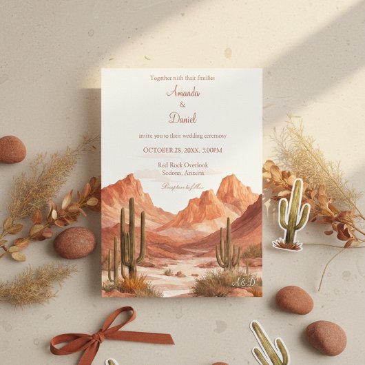 Watercolor Boho Desert Mountain Southwest Wedding  Einladung