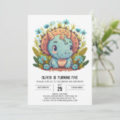 Watercolor Boho Dinosaur Boy Birthday Einladung (Stehend Vorderseite)