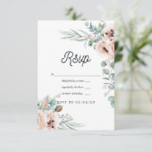 Watercolor Boho Eucalyptus Poppy Wedding RSVP Karte (Stehend Vorderseite)