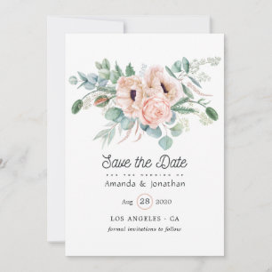 Watercolor Boho Eucalyptus Poppy Wedding Save The Date