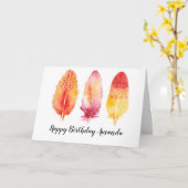 Watercolor Boho Feathers - Custom Birthday Card Karte (Gelbe Blume)