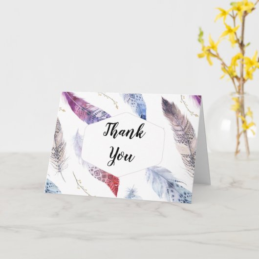 Watercolor Boho Feathers - Custom Danke Karte (Gelbe Blume)