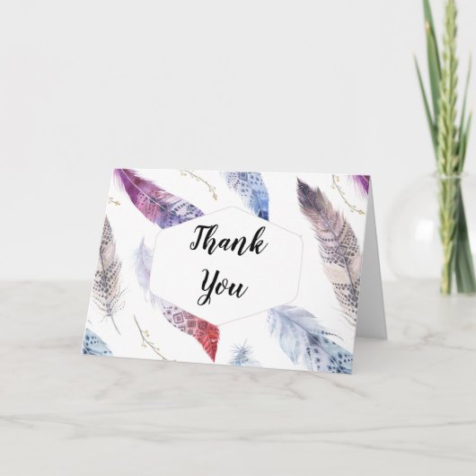 Watercolor Boho Feathers - Custom Danke Karte (Vorderseite)