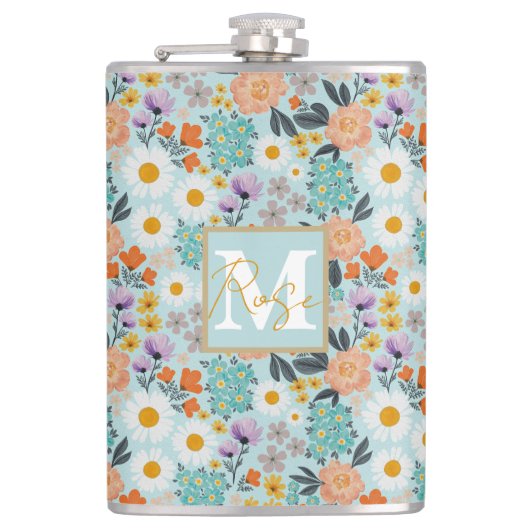 Watercolor Boho Floral Flachmann (Vorderseite)