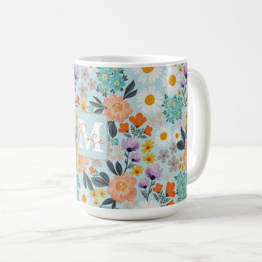 Watercolor Boho Floral Kaffeetasse (VorderseiteRechts)