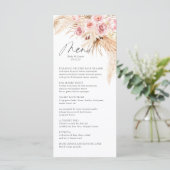 Watercolor Boho Floral Pampas Gras Hochzeitsessen Menükarte (Stehend Vorderseite)