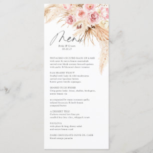 Watercolor Boho Floral Pampas Gras Hochzeitsessen Menükarte
