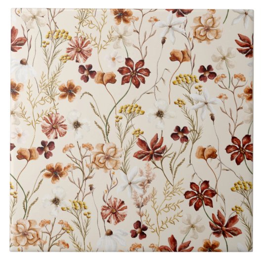 Watercolor Boho Floral Pattern Fliese (Vorderseite)