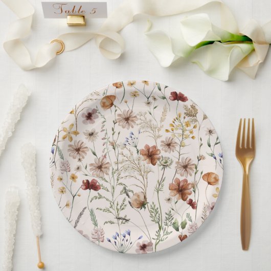 Watercolor Boho Floral Pattern Pappteller (Hochzeit)
