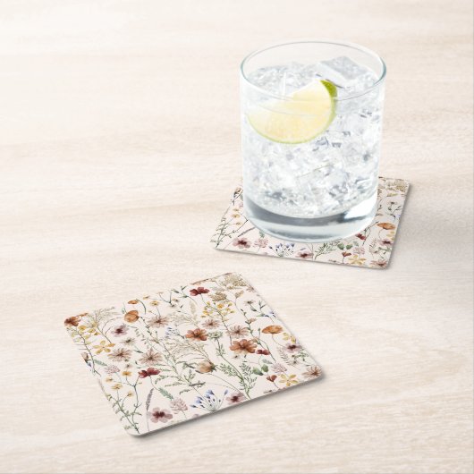Watercolor Boho Floral Pattern Rechteckiger Pappuntersetzer (Vor Ort)
