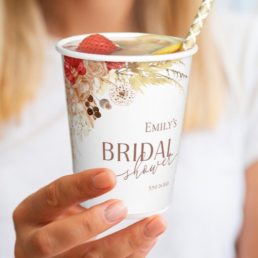 Watercolor Boho Floral | Terracotta-Brautparty Pappbecher