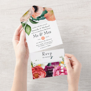 Watercolor Boho Floral Wedding All In One Einladung