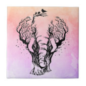 Watercolor Boho Forest Elephant Fliese (Vorderseite)