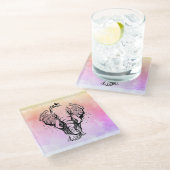 Watercolor Boho Forest Elephant Glasuntersetzer (Schrägansicht)