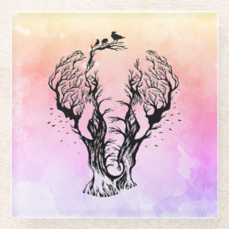 Watercolor Boho Forest Elephant Glasuntersetzer