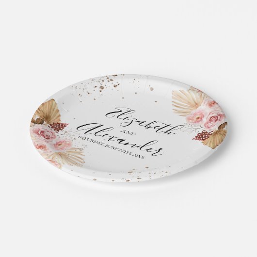 Watercolor Boho Glitzer Wedding Paper Teller (Schrägansicht)