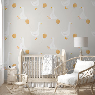Watercolor Boho Goose Ballon Weißes Beige Kinderzi Tapete