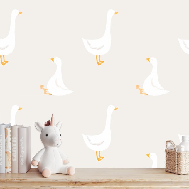 Watercolor Boho Goose Duck White Beige Kinderzimme Tapete (Von Creator hochgeladen)